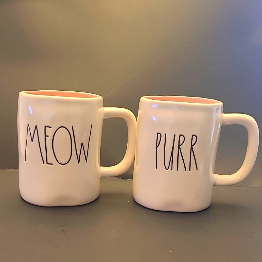 Rae Dunn Meow and  Purr Mugs